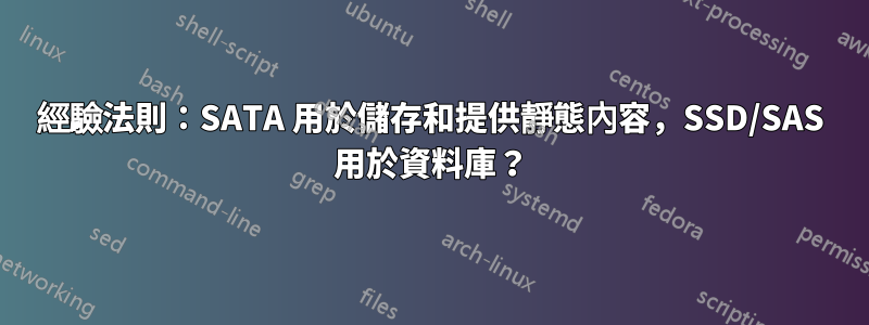 經驗法則：SATA 用於儲存和提供靜態內容，SSD/SAS 用於資料庫？