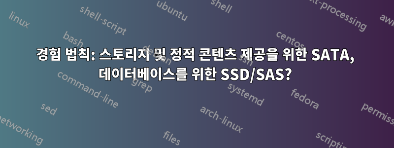 경험 법칙: 스토리지 및 정적 콘텐츠 제공을 위한 SATA, 데이터베이스를 위한 SSD/SAS?