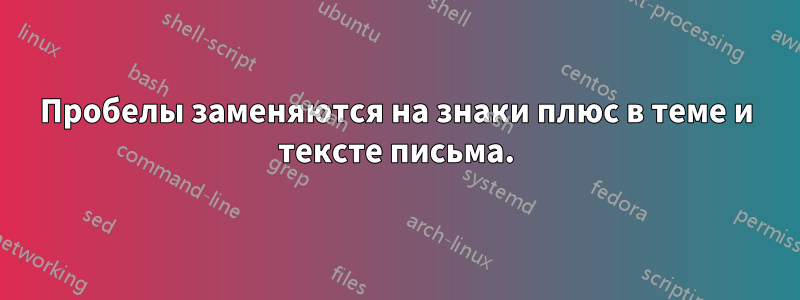 Пробелы заменяются на знаки плюс в теме и тексте письма.