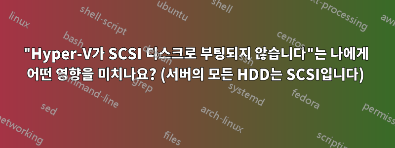 "Hyper-V가 SCSI 디스크로 부팅되지 않습니다"는 나에게 어떤 영향을 미치나요? (서버의 모든 HDD는 SCSI입니다)