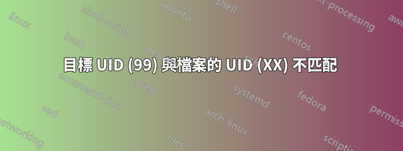 目標 UID (99) 與檔案的 UID (XX) 不匹配