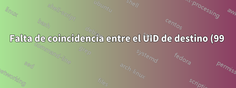 Falta de coincidencia entre el UID de destino (99) y el UID (XX) del archivo