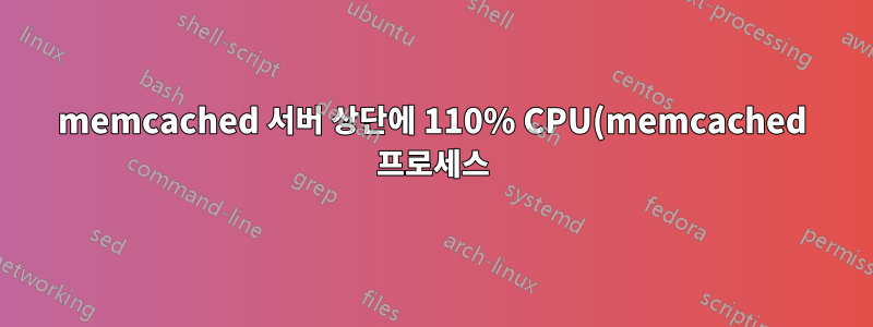 memcached 서버 상단에 110% CPU(memcached 프로세스)가 표시되고 CPU 유휴 상태가 55% 표시됩니다.