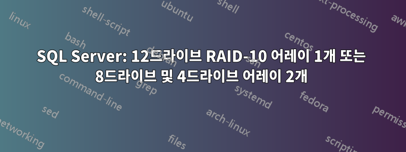 SQL Server: 12드라이브 RAID-10 어레이 1개 또는 8드라이브 및 4드라이브 어레이 2개