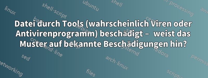 Datei durch Tools (wahrscheinlich Viren oder Antivirenprogramm) beschädigt – weist das Muster auf bekannte Beschädigungen hin?