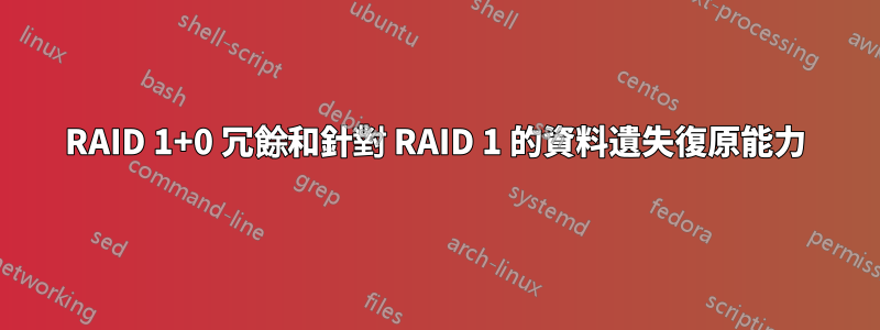 RAID 1+0 冗餘和針對 RAID 1 的資料遺失復原能力