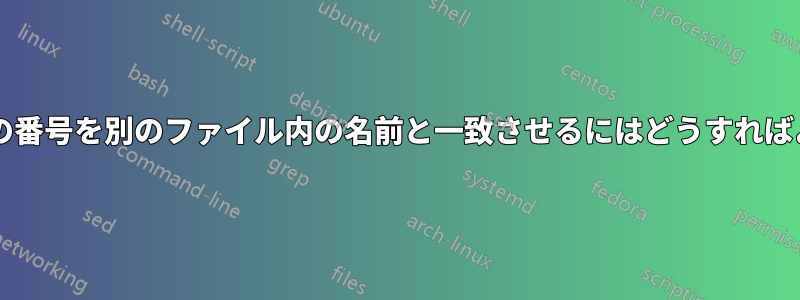 あるファイル内の番号を別のファイル内の名前と一致させるにはどうすればよいでしょうか?