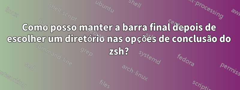 Como posso manter a barra final depois de escolher um diretório nas opções de conclusão do zsh?