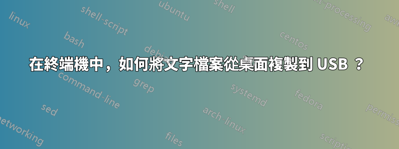 在終端機中，如何將文字檔案從桌面複製到 USB ？