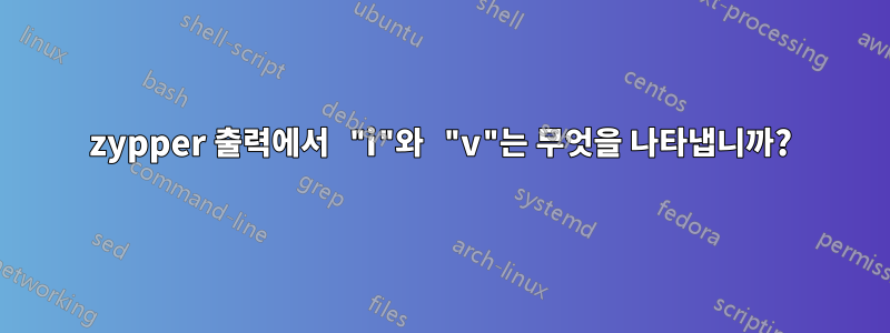 zypper 출력에서 ​​"i"와 "v"는 무엇을 나타냅니까?