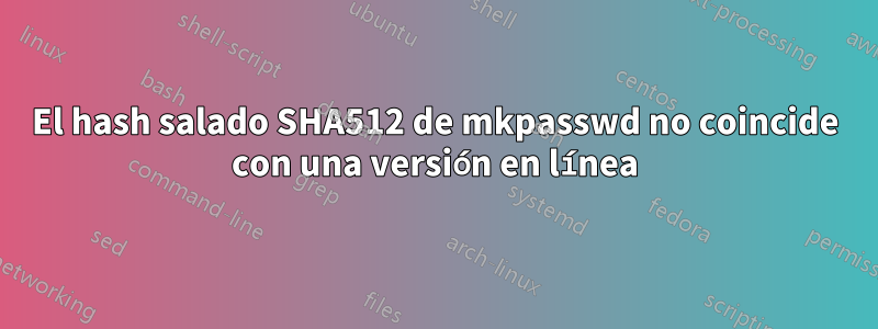 El hash salado SHA512 de mkpasswd no coincide con una versión en línea