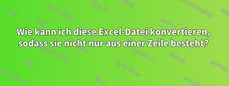 Wie kann ich diese Excel-Datei konvertieren, sodass sie nicht nur aus einer Zeile besteht?