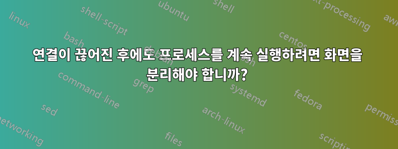 연결이 끊어진 후에도 프로세스를 계속 실행하려면 화면을 분리해야 합니까?