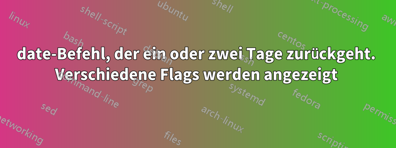 date-Befehl, der ein oder zwei Tage zurückgeht. Verschiedene Flags werden angezeigt
