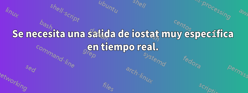 Se necesita una salida de iostat muy específica en tiempo real.