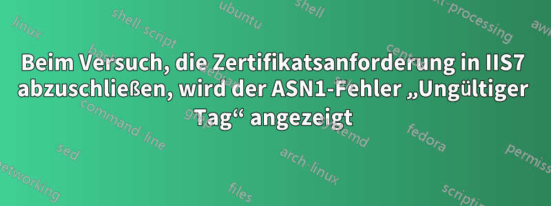 Beim Versuch, die Zertifikatsanforderung in IIS7 abzuschließen, wird der ASN1-Fehler „Ungültiger Tag“ angezeigt