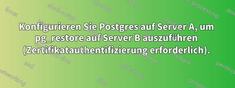 Konfigurieren Sie Postgres auf Server A, um pg_restore auf Server B auszuführen (Zertifikatauthentifizierung erforderlich).