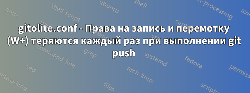 gitolite.conf - Права на запись и перемотку (W+) теряются каждый раз при выполнении git push