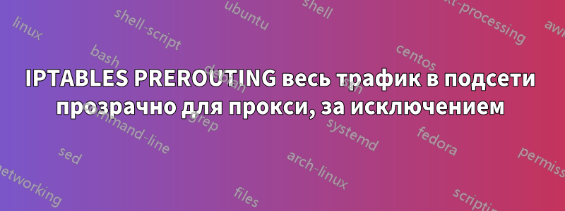 IPTABLES PREROUTING весь трафик в подсети прозрачно для прокси, за исключением