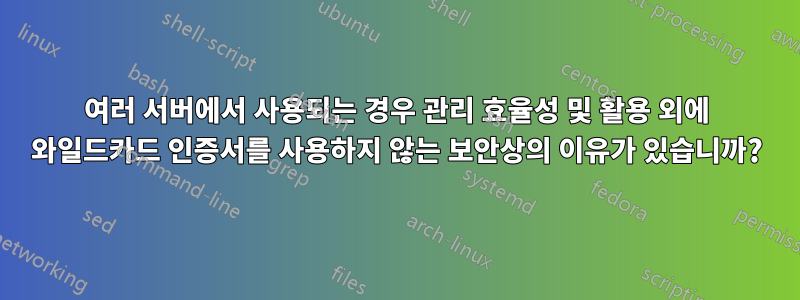 여러 서버에서 사용되는 경우 관리 효율성 및 활용 외에 와일드카드 인증서를 사용하지 않는 보안상의 이유가 있습니까?