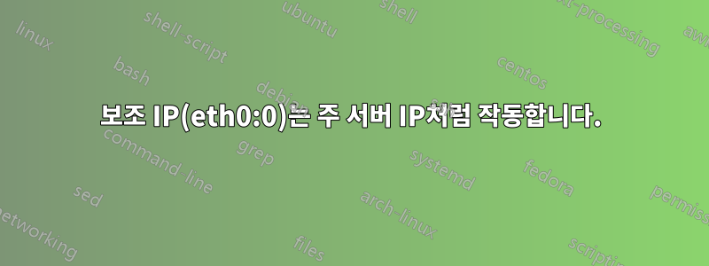 보조 IP(eth0:0)는 주 서버 IP처럼 작동합니다.