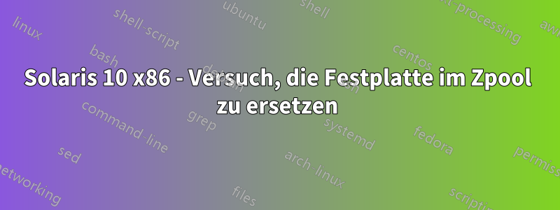 Solaris 10 x86 - Versuch, die Festplatte im Zpool zu ersetzen