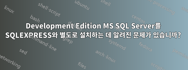 Development Edition MS SQL Server를 SQLEXPRESS와 별도로 설치하는 데 알려진 문제가 있습니까?