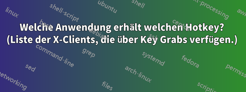 Welche Anwendung erhält welchen Hotkey? (Liste der X-Clients, die über Key Grabs verfügen.) 
