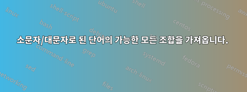 소문자/대문자로 된 단어의 가능한 모든 조합을 가져옵니다.