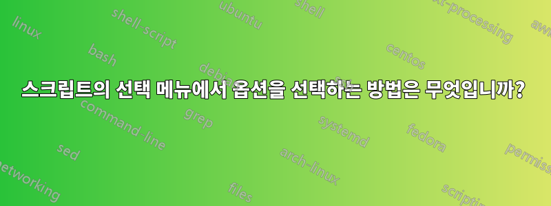스크립트의 선택 메뉴에서 옵션을 선택하는 방법은 무엇입니까?