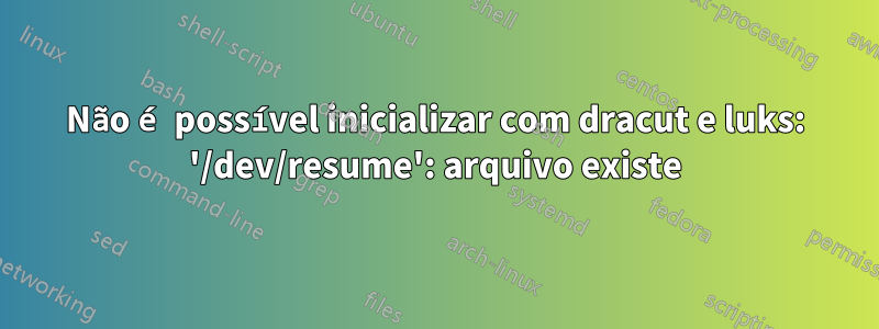 Não é possível inicializar com dracut e luks: '/dev/resume': arquivo existe