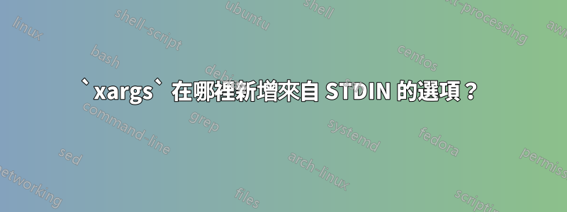 `xargs` 在哪裡新增來自 STDIN 的選項？