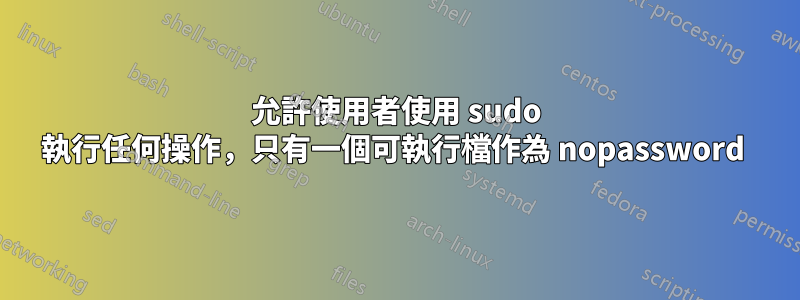 允許使用者使用 sudo 執行任何操作，只有一個可執行檔作為 nopassword 