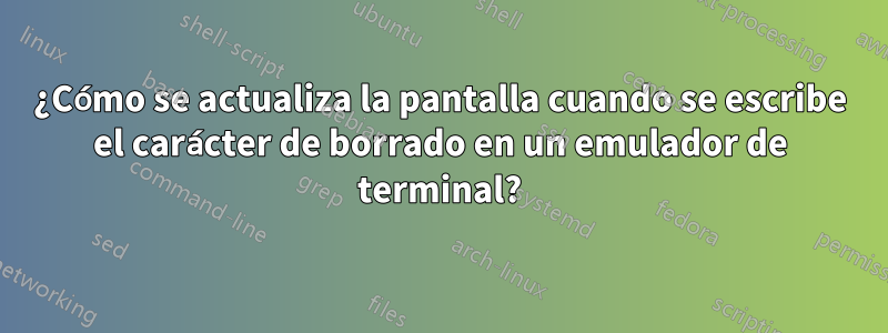 ¿Cómo se actualiza la pantalla cuando se escribe el carácter de borrado en un emulador de terminal?