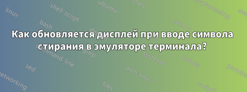 Как обновляется дисплей при вводе символа стирания в эмуляторе терминала?