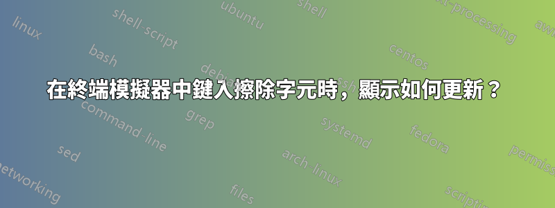 在終端模擬器中鍵入擦除字元時，顯示如何更新？