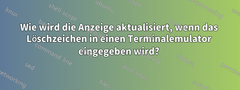 Wie wird die Anzeige aktualisiert, wenn das Löschzeichen in einen Terminalemulator eingegeben wird?