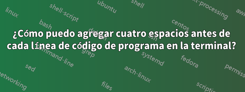 ¿Cómo puedo agregar cuatro espacios antes de cada línea de código de programa en la terminal?