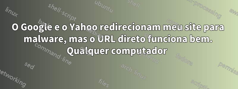 O Google e o Yahoo redirecionam meu site para malware, mas o URL direto funciona bem. Qualquer computador 
