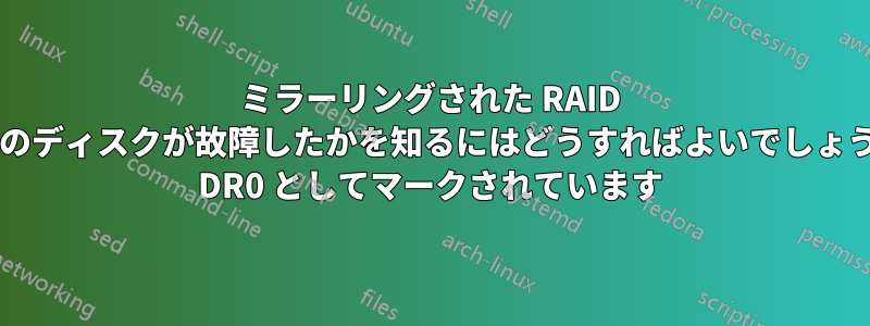 ミラーリングされた RAID でどのディスクが故障したかを知るにはどうすればよいでしょうか? DR0 としてマークされています