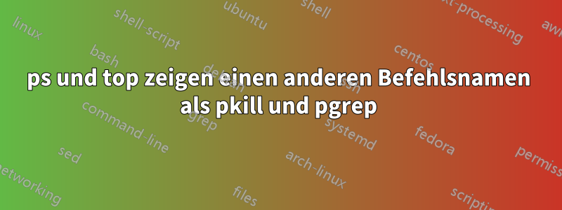 ps und top zeigen einen anderen Befehlsnamen als pkill und pgrep