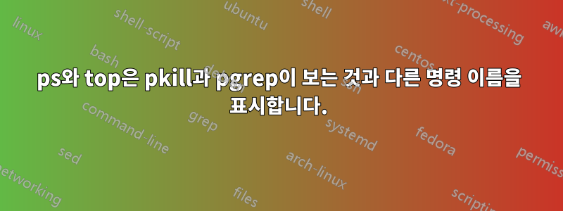 ps와 top은 pkill과 pgrep이 보는 것과 다른 명령 이름을 표시합니다.