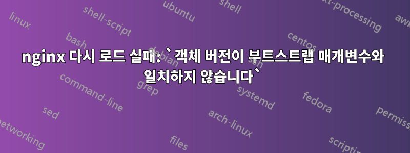nginx 다시 로드 실패: `객체 버전이 부트스트랩 매개변수와 일치하지 않습니다`