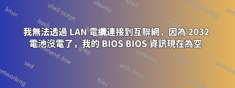 我無法透過 LAN 電纜連接到互聯網，因為 2032 電池沒電了，我的 BIOS BIOS 資訊現在為空 