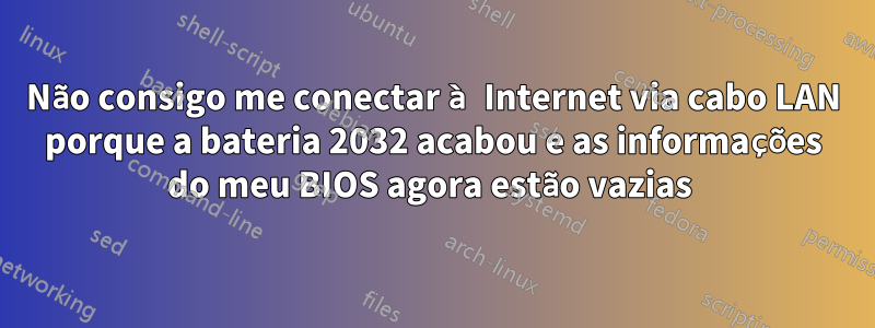 Não consigo me conectar à Internet via cabo LAN porque a bateria 2032 acabou e as informações do meu BIOS agora estão vazias