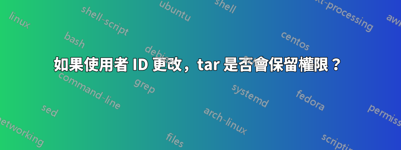 如果使用者 ID 更改，tar 是否會保留權限？