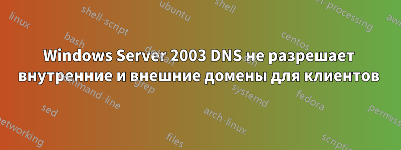 Windows Server 2003 DNS не разрешает внутренние и внешние домены для клиентов
