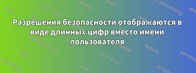 Разрешения безопасности отображаются в виде длинных цифр вместо имени пользователя