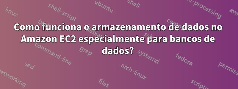 Como funciona o armazenamento de dados no Amazon EC2 especialmente para bancos de dados?
