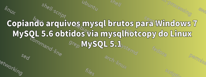 Copiando arquivos mysql brutos para Windows 7 MySQL 5.6 obtidos via mysqlhotcopy do Linux MySQL 5.1 